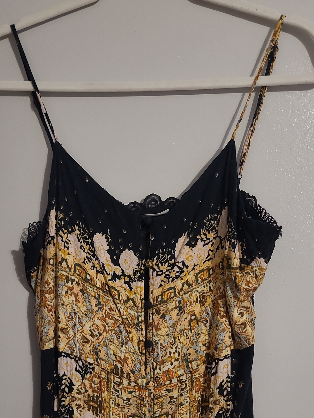Intimately Free People Morning Song Black Printed Maxi Slip Dress Sz L Button-up - Picture 3 of 15